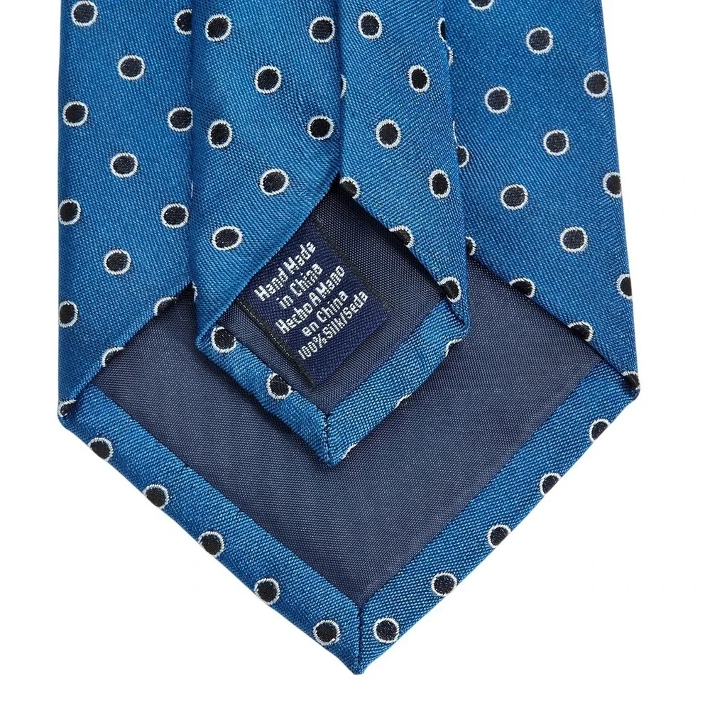 Preswick & Moore Mens 100% Silk Necktie‎ Designer Long Blue Polka Dot